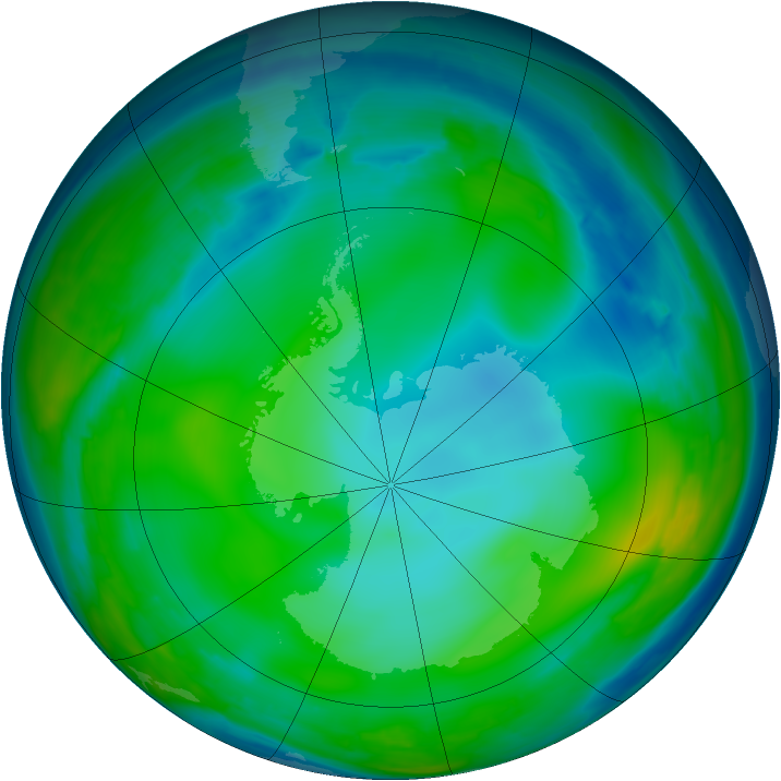Antarctic ozone map for 29 June 2008